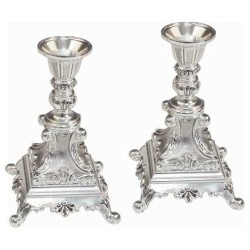 Ornate Silver Plated Candlesticks - 6" | Candle Holders | Judaica