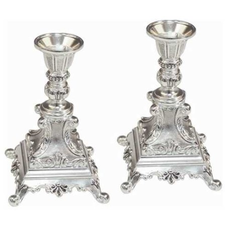 Ornate Silver Plated Candlesticks - 6" | Candle Holders | Judaica