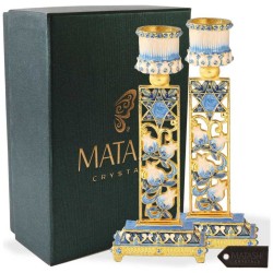 Teal & Ivory Hand Painted Pomegranate Candlesticks | Candle Holders |