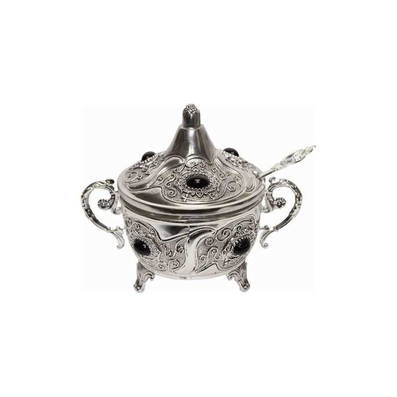 Black Stone Silver Plated Decorative Dish With Spo | Rosh Hashanah | J