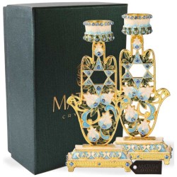 Teal & Ivory Hand Painted Hamsa Candlesticks with  | Candle Holders |