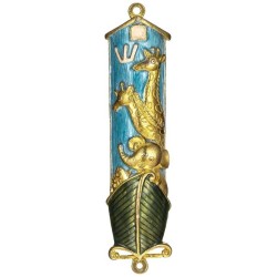 Gold Accented Blue and Green Hand Painted Noah's A | Mezuzahs | Judaic