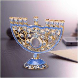 Crystaled Deep Blue Hand Painted Pomegranate Menor | Hanukkah | Judaic