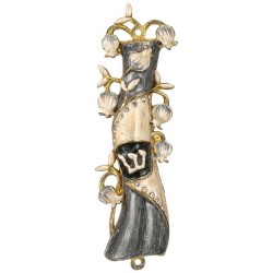 Gray and White Hand Painted Crystalled Pomegranate | Mezuzahs | Judaic