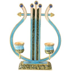 Teal Vintage Harp Oil Candlesticks | Candle Holders | Judaica