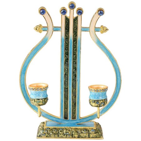 Teal Vintage Harp Oil Candlesticks | Candle Holders | Judaica