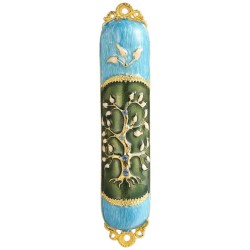 Teal and Green Crystaled Hand Painted Tree of Life | Mezuzahs | Judaic