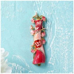 Red and Pink Hand Painted Crystalled Pomegranate F | Mezuzahs | Judaic