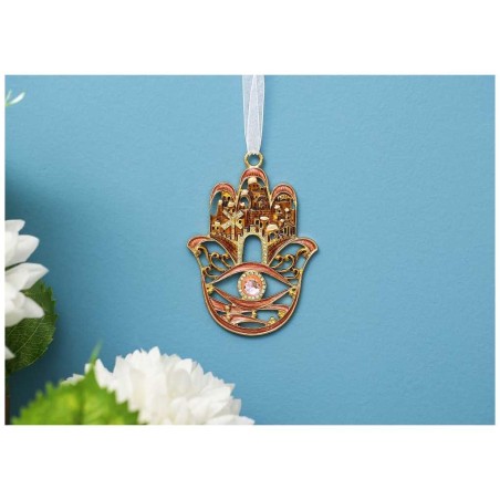 Crystaled Evil Eye Red Hamsa Wall Hanging | Art | Judaica