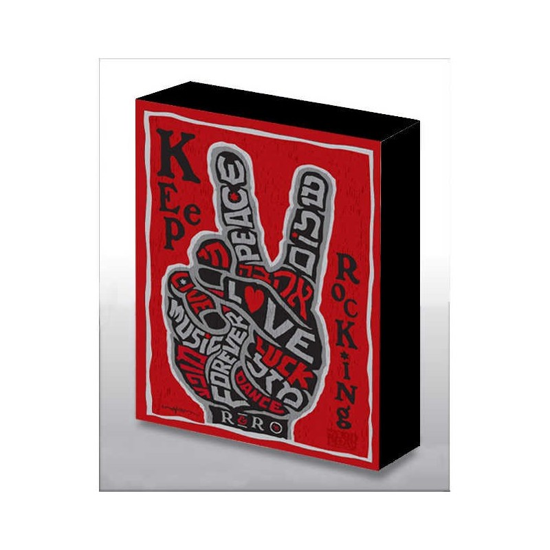 Hand Made Keep Rocking V-Sign Art Wood Panel | Art | Judaica