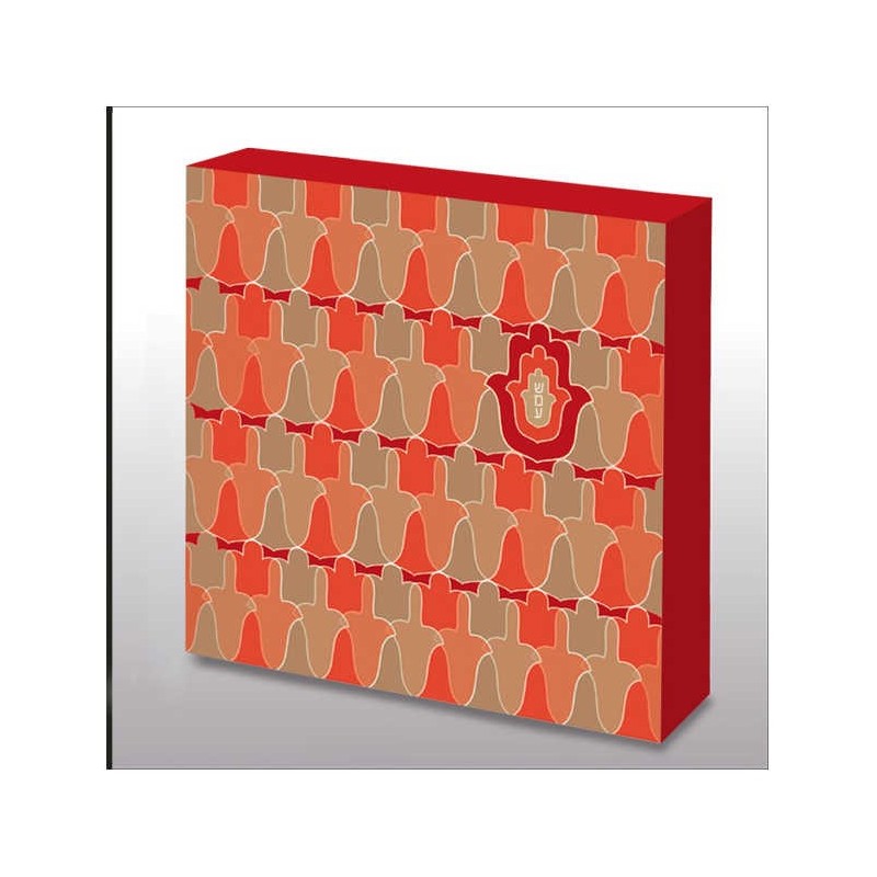 Hand Made Red Ahava Hamsa Pattern Wood Wall Art | Art | Judaica