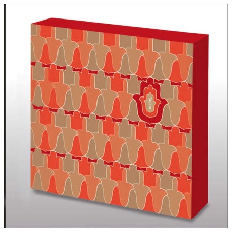 Hand Made Red Ahava Hamsa Pattern Wood Wall Art | Art | Judaica