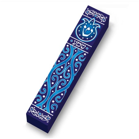 Blue Pomegranate Wood Mezuzah Case | Mezuzahs | Judaica