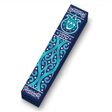 Aqua Pomegranate Wood Mezuzah Case | Mezuzahs | Judaica