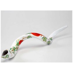 White Pomegranate Painted Yemenite Shofar - 40" (W | Rosh Hashanah | J