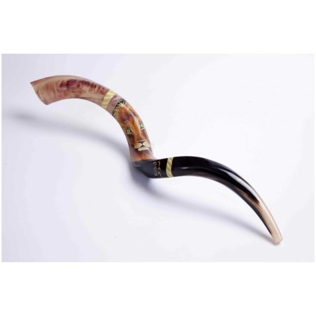 Lion of Judah Painted Yemenite Shofar - 40" | Rosh Hashanah | Judaica