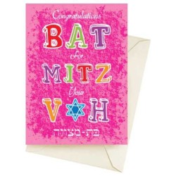 Pink Typographic Bat Mitzvah Greeting Card | Gifts | Judaica