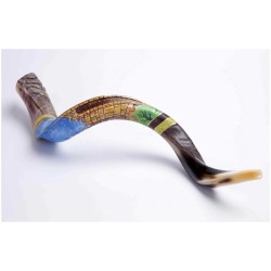 Tower of David Painted Yemenite Shofar - 40" | Rosh Hashanah | Judaica
