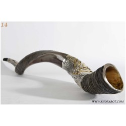 Menorah and Leaves Silver Yemenite Shofar | Rosh Hashanah | Judaica