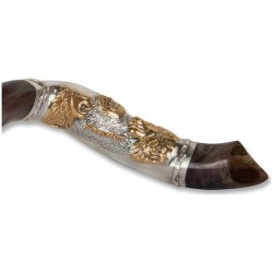 2 Lions Silver Yemenite Shofar | Rosh Hashanah | Judaica