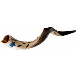 Star of David/Leaves Painted Yemenite Shofar - 40" | Rosh Hashanah | J