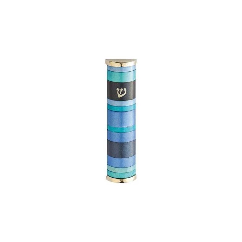 Blue Rings Aluminum Mezuzah Case - 10cm | Mezuzahs | Judaica