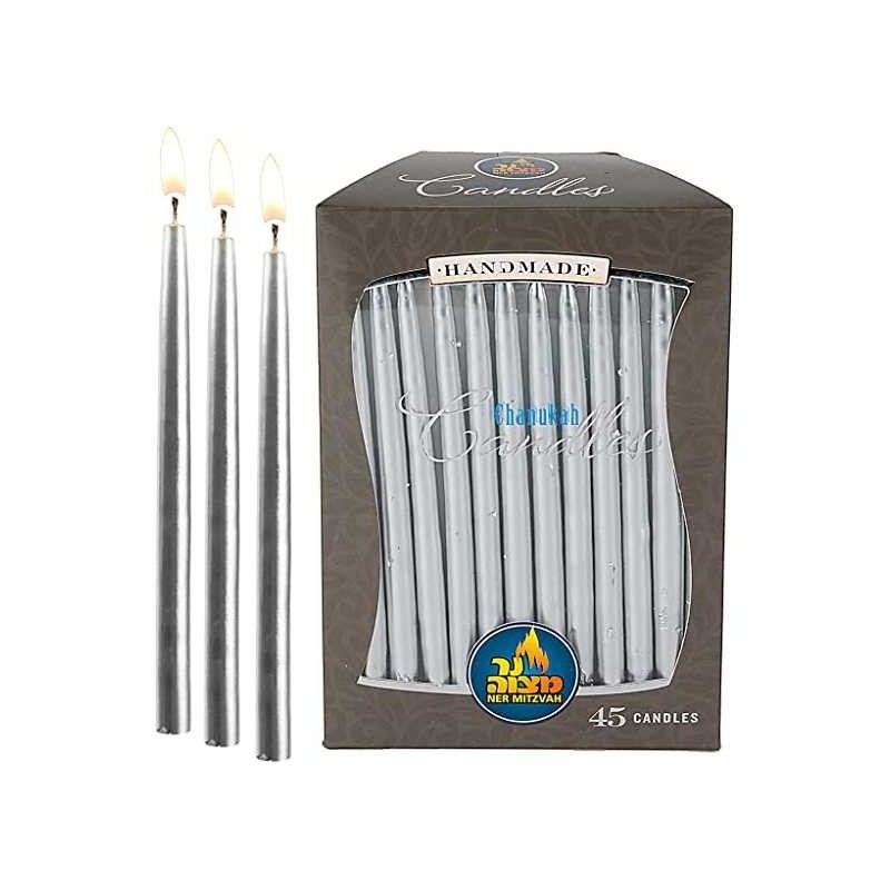 Metallic Silver Chanukah Candles - 45 Candles | Hanukkah | Judaica