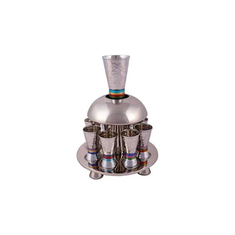 Multi-Colored Ringed Hammered Kiddush Fountain By  | Kiddush Cups | Ju