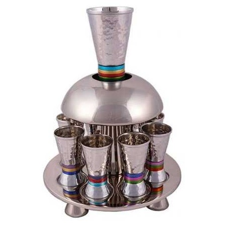 Multi-Colored Ringed Hammered Kiddush Fountain By  | Kiddush Cups | Ju