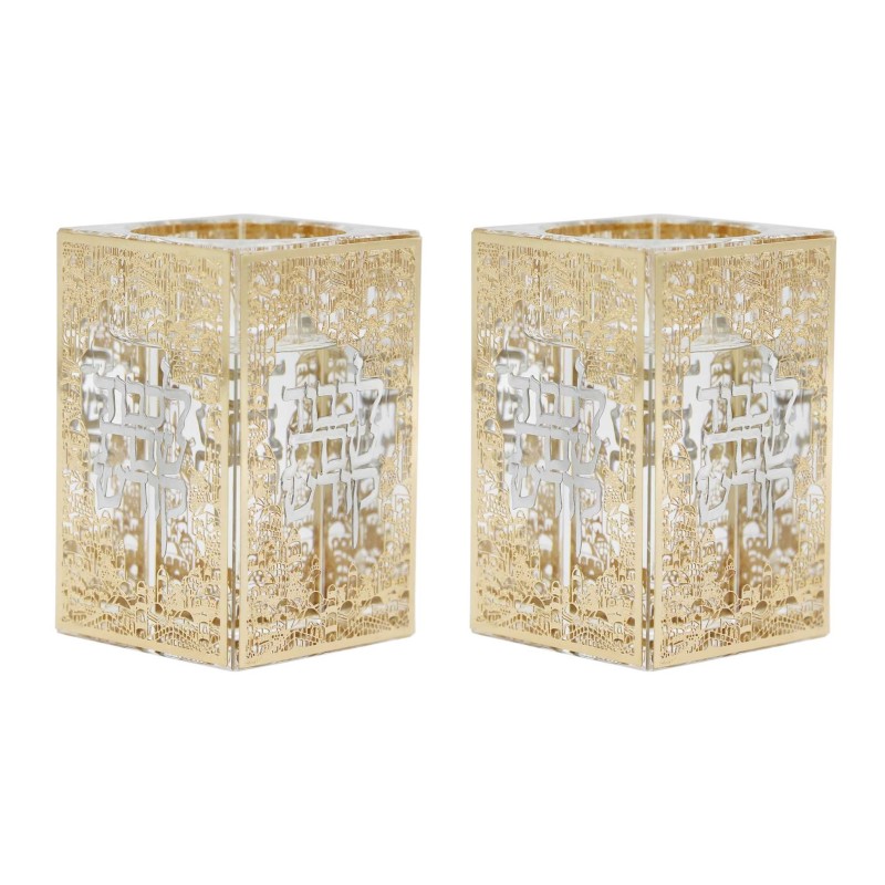 Crystal Tealight Holders With Gold Jerusalem And S | Candle Holders |