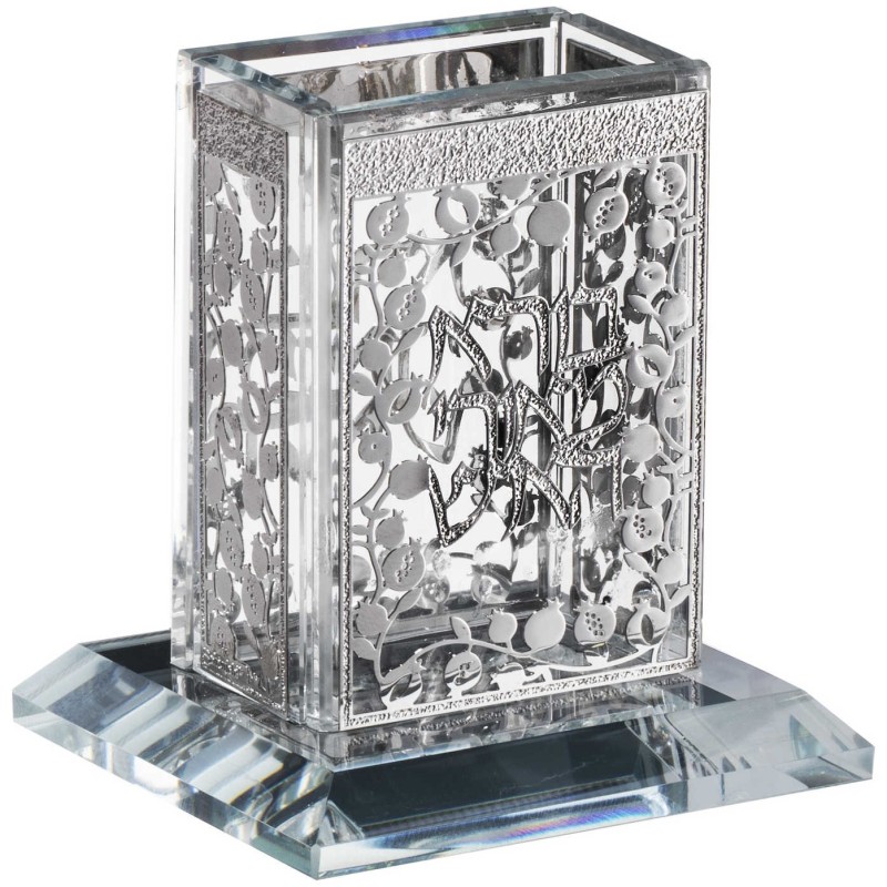 Crystal Havdalah Candle Holder - Silver Pomegranat | Havdalah Sets & S