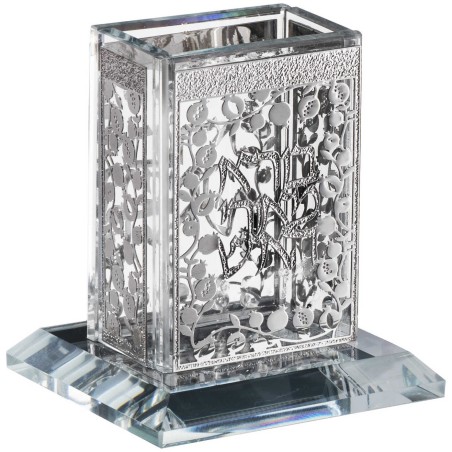 Crystal Havdalah Candle Holder - Silver Pomegranat | Havdalah Sets & S