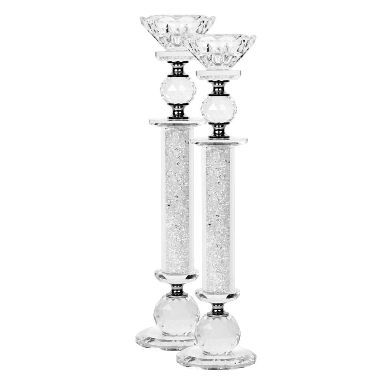 Set of 11" Crystal Stone Filled Candlesticks | Candle Holders | Judaic