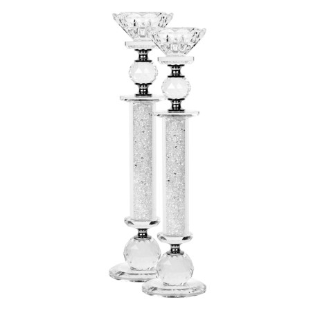 Set of 11" Crystal Stone Filled Candlesticks | Candle Holders | Judaic