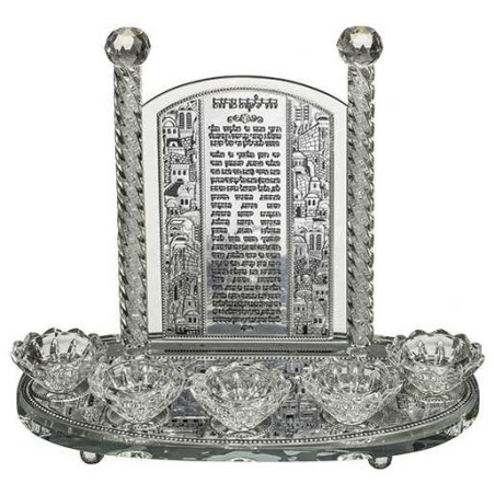 Crystal 5 Candlesticks with Lasercut Metal Hadlaka | Candle Holders |