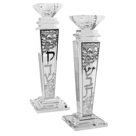 Crystal Square Candlesticks - Silver Shabbat Kodes | Candle Holders |