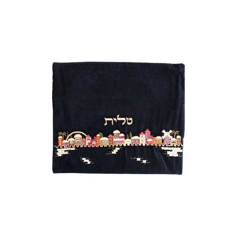 Velvet Embroidered Jerusalem Tallit Bag - Multi-Co | Tallit/Tallis | J