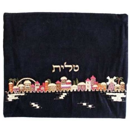 Velvet Embroidered Jerusalem Tallit Bag - Multi-Co | Tallit/Tallis | J