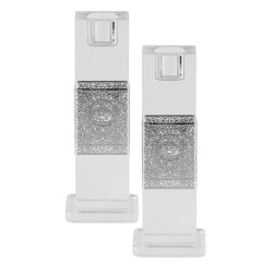 Modern Square Crystal Candlesticks with Silver Flo | Candle Holders |