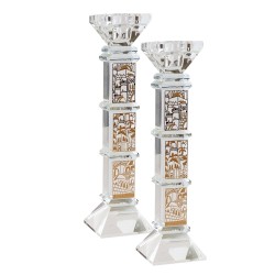 Crystal Square Candlesticks - Gold Jerusalem Desig | Candle Holders |