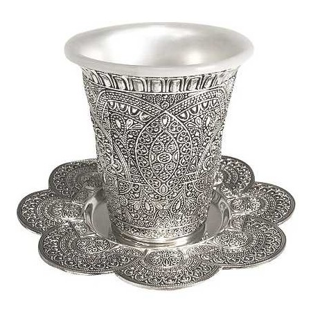 Silver Plated Filigree Pattern Kiddush Cup Set | Kiddush Cups | Judaic