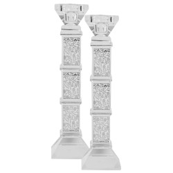 Crystal And Silver Tiered Candlesticks - Floral De | Candle Holders |