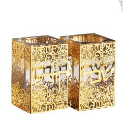 Crystal Tealight Holders- Gold Floral Overlay with | Candle Holders |