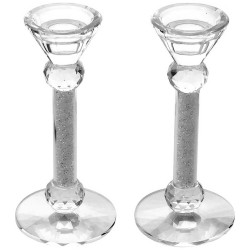 Set of 7" Crystal Designed Rounded Shabbat Candles | Candle Holders |