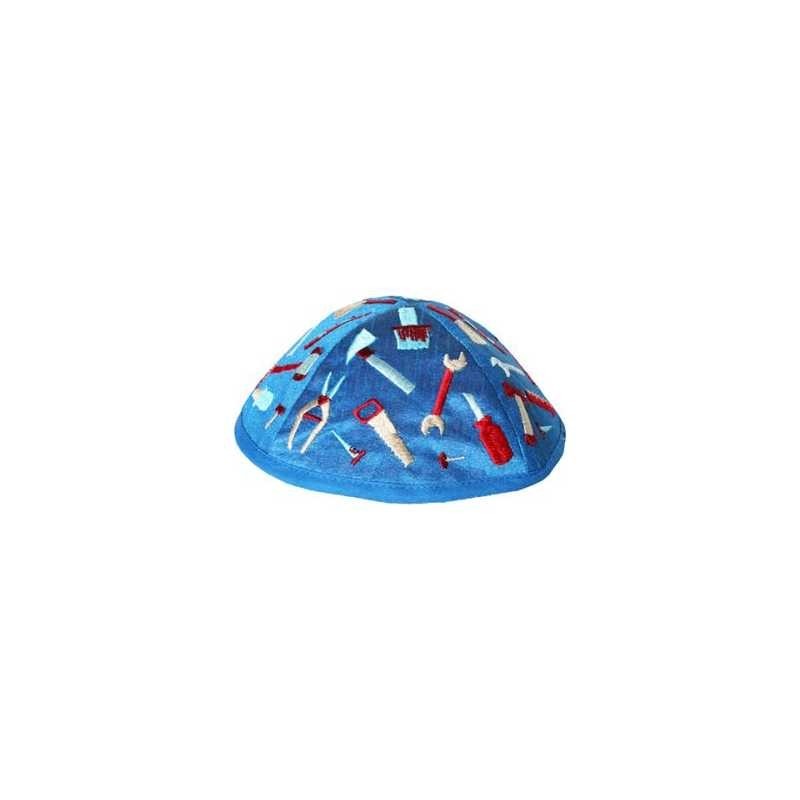 Embroidered Tools Kippah - Blue | Kippahs | Judaica