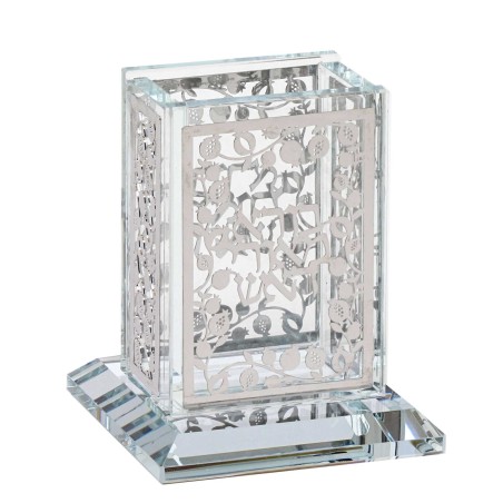 Crystal Havdalah Candle Holder - White/Silver Pome | Havdalah Sets & S