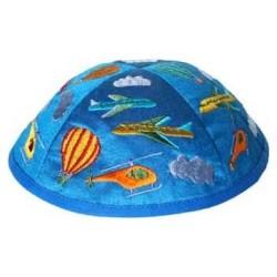 Embroidered Airplanes Kippah - Blue | Kippahs | Judaica