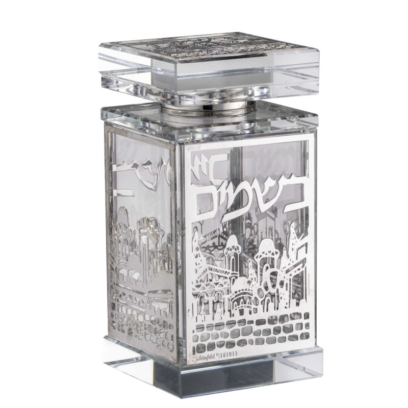 Crystal Besomim Holder - Silver Jerusalem Design | Havdalah Sets & Spi