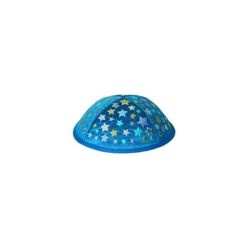 Embroidered Stars Kippah - Blue | Kippahs | Judaica
