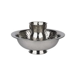 Hammered Washing Set - Bowl with Base | Washing Cups | Judaica